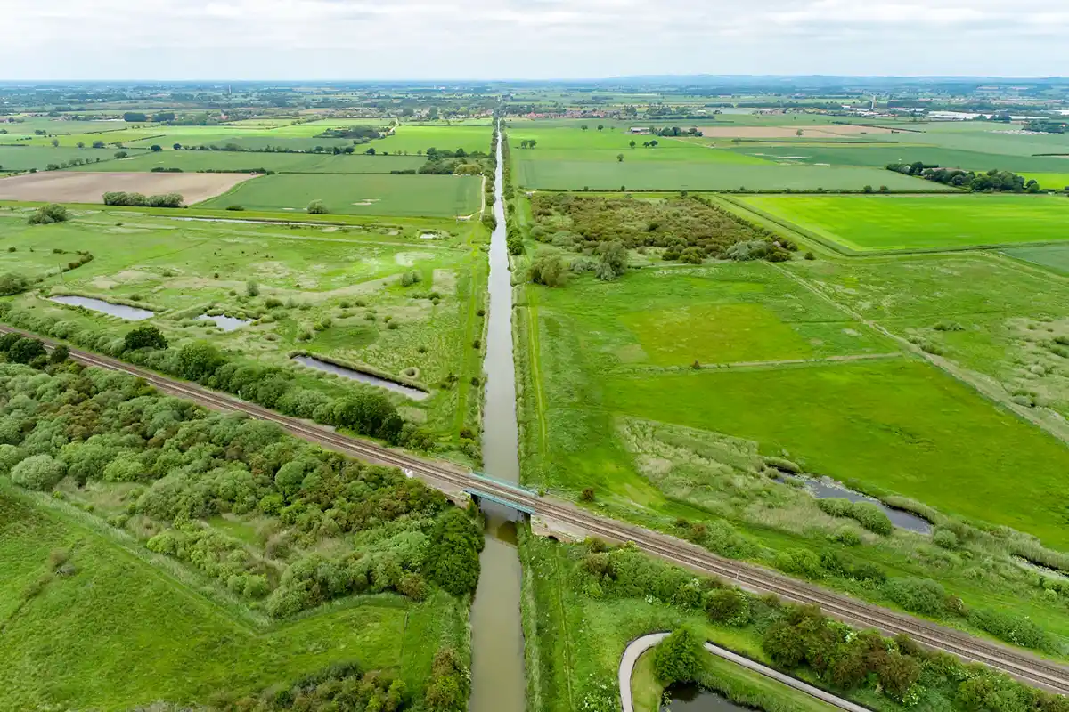 Aerial view over a section of the Canal Trail looking North.