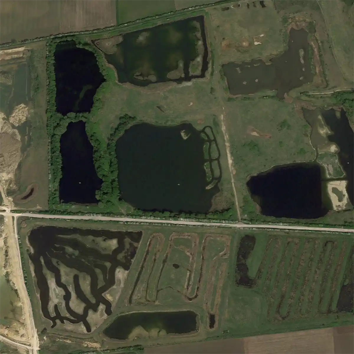 North Cave Wetlands aerial map view in a square format.
